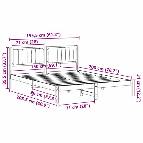 vidaXL Bed Frame with Upholstered Headboard Dark Grey 150 x 200 cm
