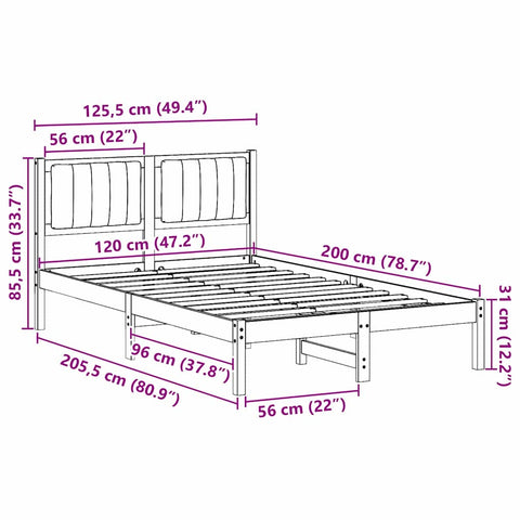 vidaXL Bed Frame with Upholstered Headboard Taupe 120 x 200 cm Fabric