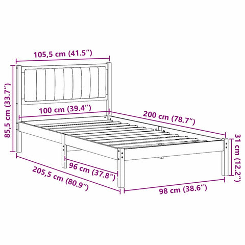 vidaXL Bed Frame with Upholstered Headboard Light Grey 100 x 200 cm