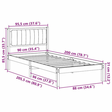vidaXL Bed Frame with Upholstered Headboard Black 90 x 200 cm Fabric