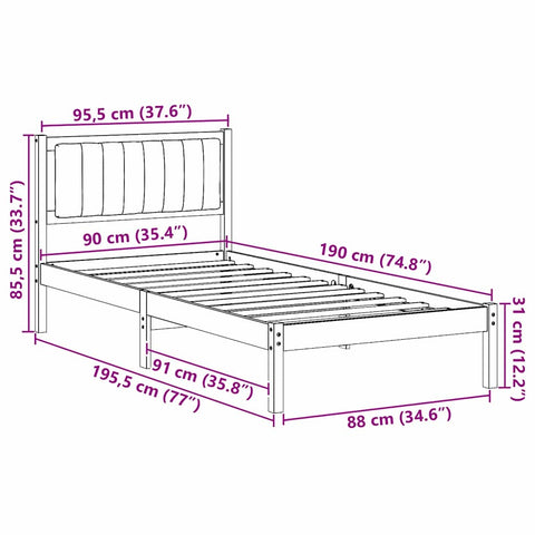 vidaXL Bed Frame with Upholstered Headboard Dark Grey 90 x 190 cm