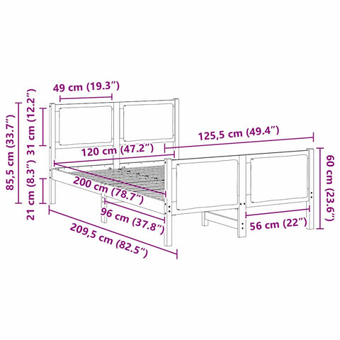 vidaXL Bed Frame with Headboard Black 120 x 200 cm Fabric