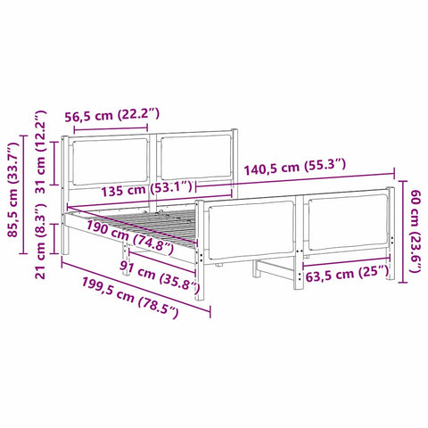 vidaXL Bed Frame with Headboard Black 135 x 190 cm Fabric