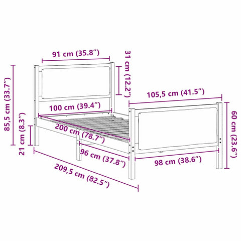 vidaXL Bed Frame with Headboard Light Grey 100 x 200 cm Fabric