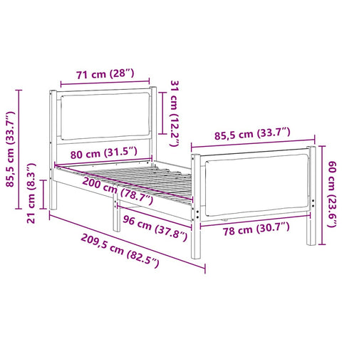 vidaXL Bed Frame with Headboard Dark Grey 80 x 200 cm Fabric