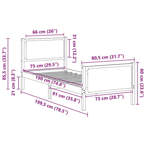 vidaXL Bed Frame with Headboard Light Grey 75 x 190 cm Fabric