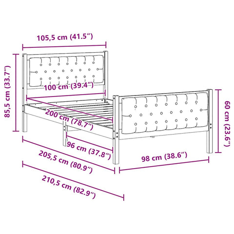 vidaXL Bed Frame with Headboard Light Grey 100 x 200 cm Fabric