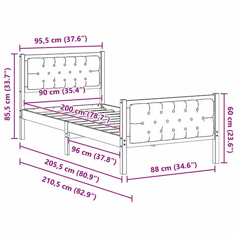 vidaXL Bed Frame with Headboard Taupe 90 x 200 cm Fabric