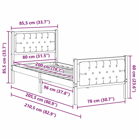 vidaXL Bed Frame with Headboard Black 80 x 200 cm Fabric