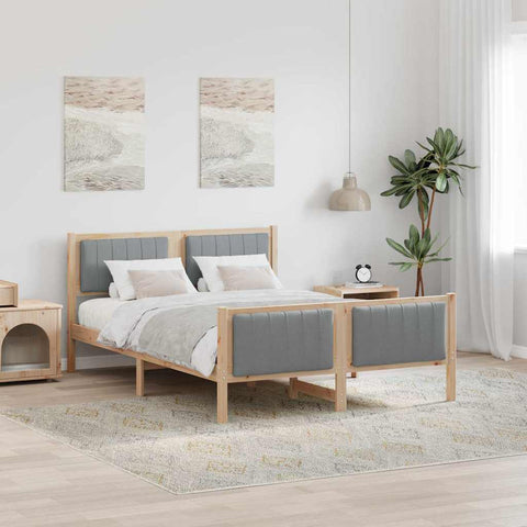 vidaXL Bed frame Brown and light grey 135 x 190 cm Solid pine wood