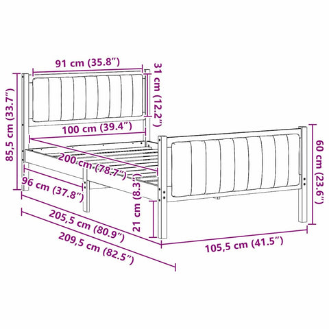 vidaXL Bed frame Brown and taupe 100 x 200 cm Solid pine wood