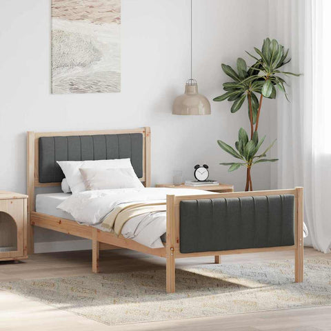 vidaXL Bed frame Brown and dark grey 90 x 200 cm Solid pine wood