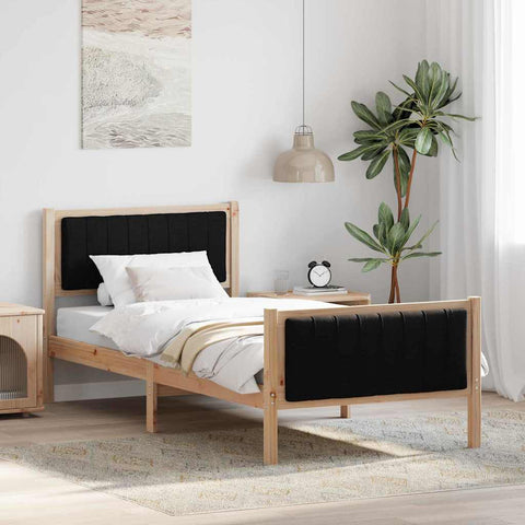 vidaXL Bed frame Brown and black 90 x 200 cm Solid pine wood
