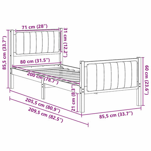 vidaXL Bed frame Brown and taupe 80 x 200 cm Solid pine wood