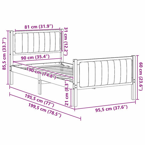 vidaXL Bed frame Brown and light grey 90 x 190 cm Solid pine wood