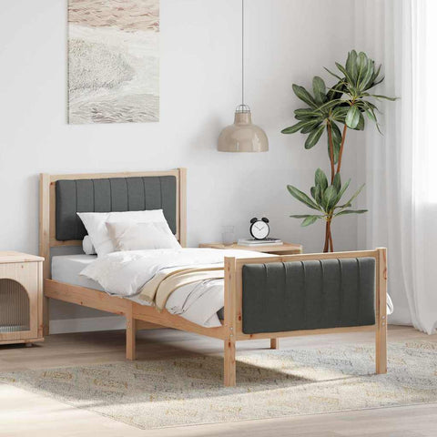 vidaXL Bed frame Brown and dark grey 75 x 190 cm Solid pine wood