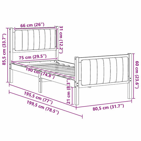 vidaXL Bed frame Brown and dark grey 75 x 190 cm Solid pine wood