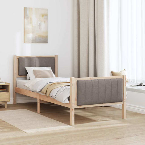 vidaXL Bed frame Brown and taupe 75 x 190 cm Solid pine wood