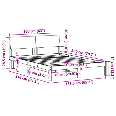 vidaXL Bed frame Brown and black 160 x 200 cm Solid pine wood