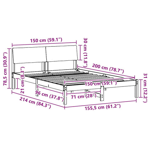 vidaXL Bed frame Brown and taupe 150 x 200 cm Solid pine wood