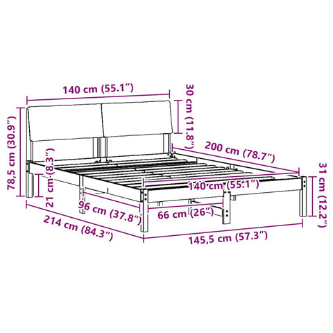 vidaXL Bed frame Brown and light grey 140 x 200 cm Solid pine wood
