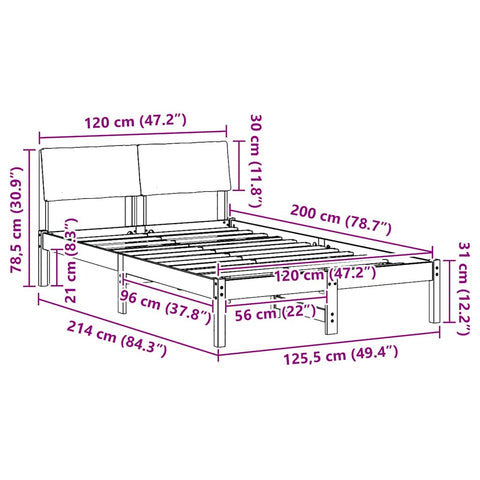 vidaXL Bed frame Brown and dark grey 120 x 200 cm Solid pine wood