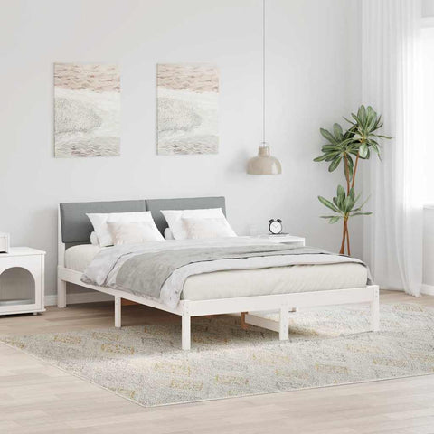 vidaXL Bed frame White and light grey 135 x 190 cm Solid pine wood
