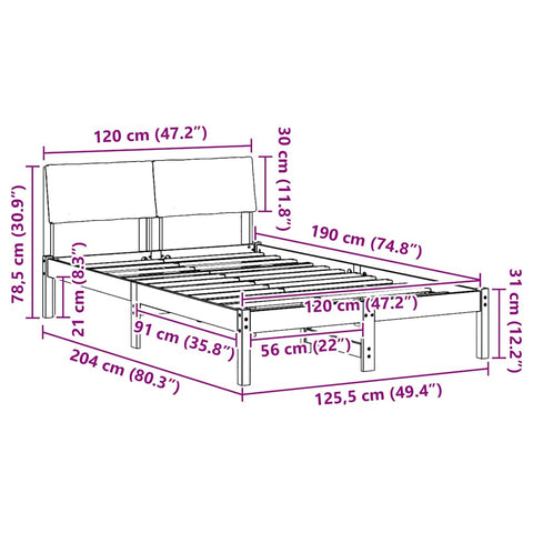 vidaXL Bed frame Brown and dark grey 120 x 190 cm Solid pine wood