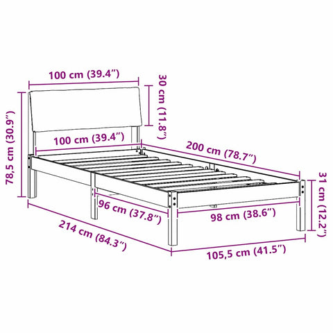 vidaXL Bed frame Brown and dark grey 100 x 200 cm Solid pine wood