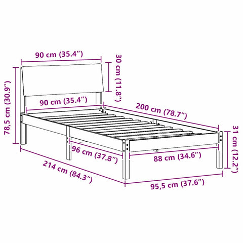 vidaXL Bed frame Brown and dark grey 90 x 200 cm Solid pine wood