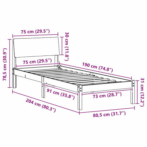 vidaXL Bed frame Brown and dark grey 75 x 190 cm Solid pine wood