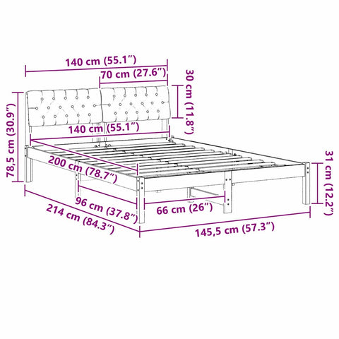 vidaXL Bed frame White and light grey 140 x 200 cm Solid pine wood