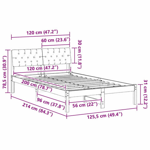 vidaXL Bed frame Brown and dark grey 120 x 200 cm Solid pine wood