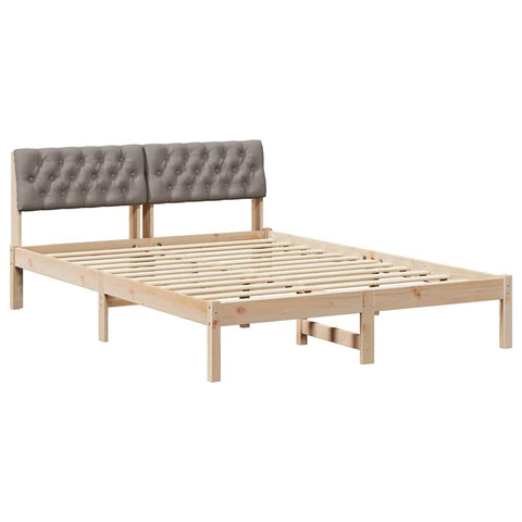 vidaXL Bed frame Brown and taupe 135 x 190 cm Solid pine wood
