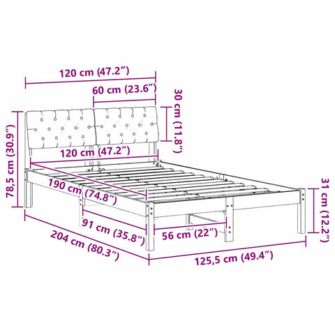 vidaXL Bed frame Brown and dark grey 120 x 190 cm Solid pine wood