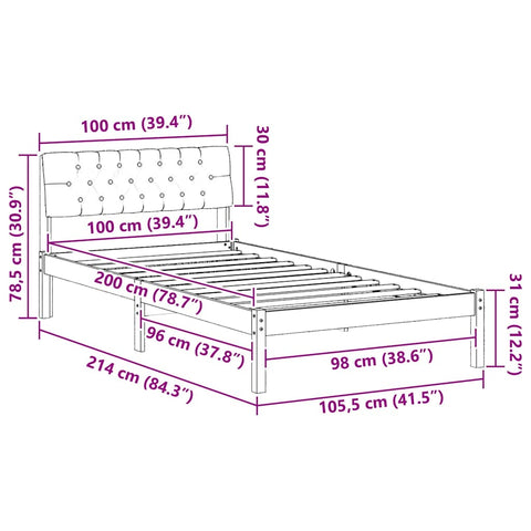 vidaXL Bed frame Brown and black 100 x 200 cm Solid pine wood