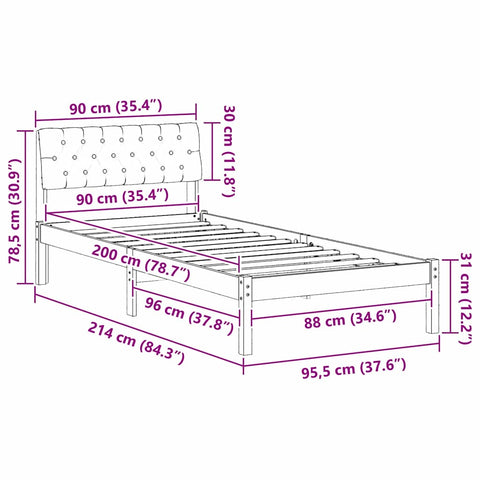 vidaXL Bed frame White and light grey 90 x 200 cm Solid pine wood