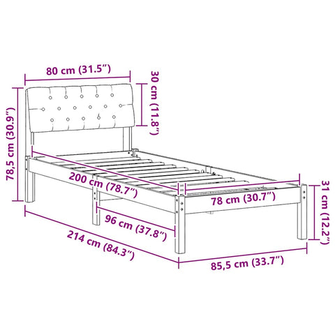 vidaXL Bed frame Brown and light grey 80 x 200 cm Solid pine wood