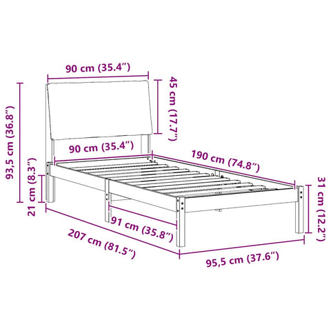 vidaXL Bed frame Brown and dark grey 90 x 190 cm Solid pine wood