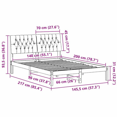 vidaXL Bed Frame with Headboard Dark Grey 140 x 200 cm Solid Pine Wood