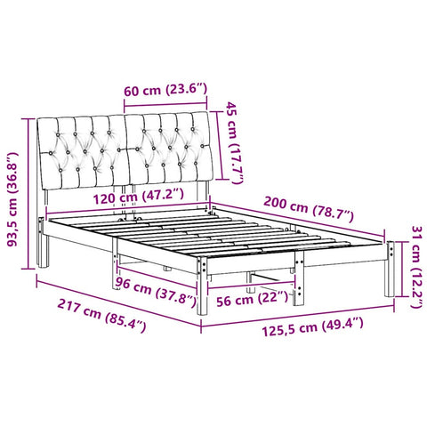 vidaXL Bed Frame Light Grey 120 x 200 cm Solid Pine Wood