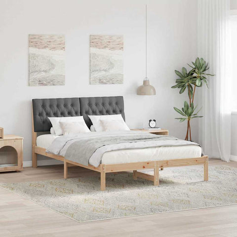 vidaXL Bed Frame with Headboard Dark Grey 140 x 190 cm Solid Pine Wood