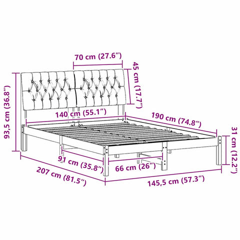 vidaXL Bed Frame with Headboard Dark Grey 140 x 190 cm Solid Pine Wood