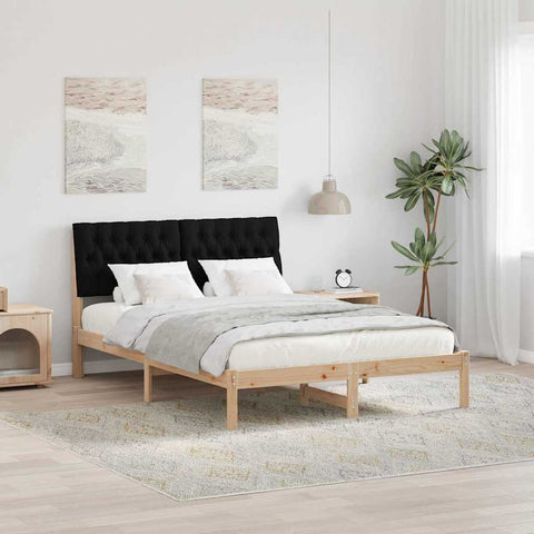 vidaXL Bed Frame with Headboard Black 140 x 190 cm Solid Pine Wood