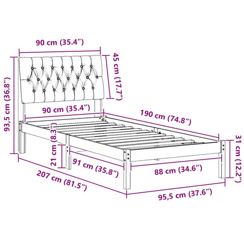 vidaXL Bed Frame with Upholstered Headboard Brown 90 x 190 cm