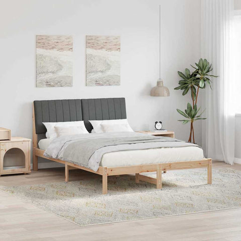 vidaXL Bed Frame with Headboard Dark Grey 140 x 200 cm Solid Pine Wood