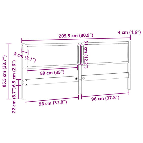 vidaXL Headboard Other White 200 cm Solid pine wood