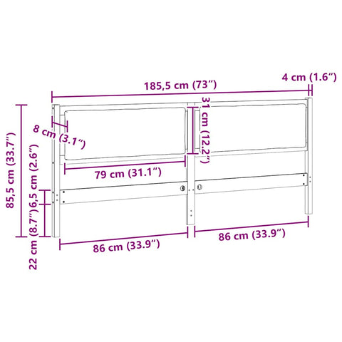 vidaXL Headboard Other Brown 180 cm Solid pine wood