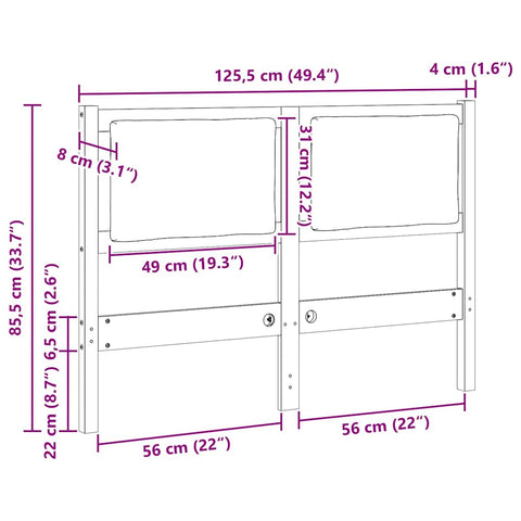 vidaXL Headboard Other White 120 cm Solid pine wood