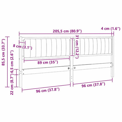 vidaXL Upholstered Headboard White 200 cm Solid Pine Wood